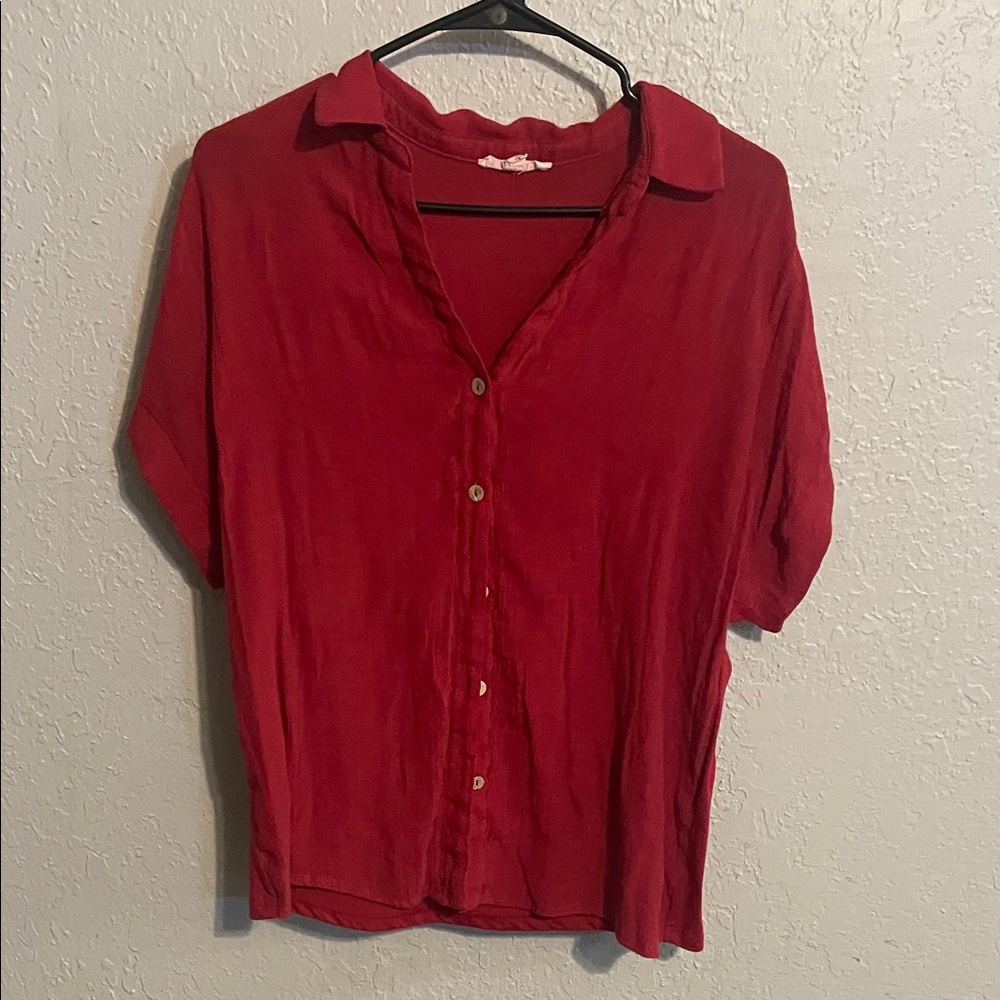 Chic Red Button-Down Shirt for Women